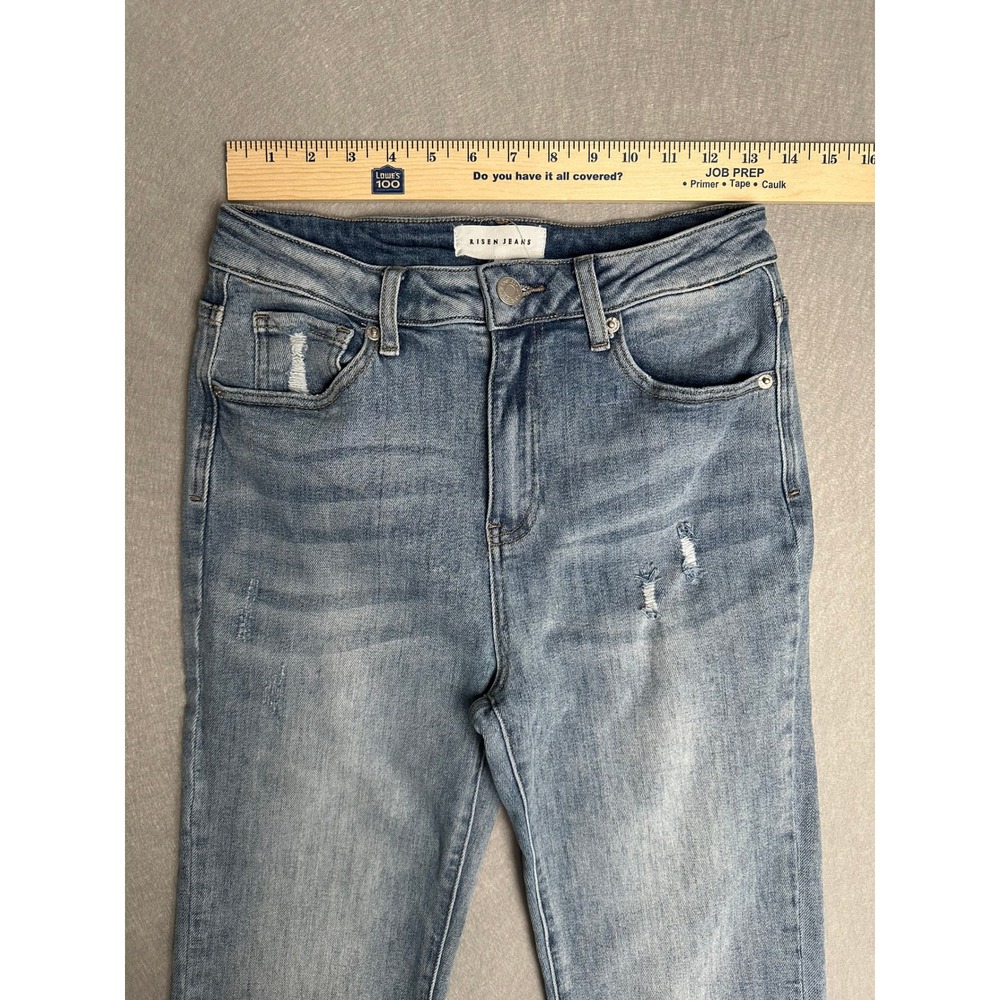 Risen Jeans High Rise Distressed Straight Leg Frayed Hem Denim Light Wash 7/28 - Picture 5 of 8